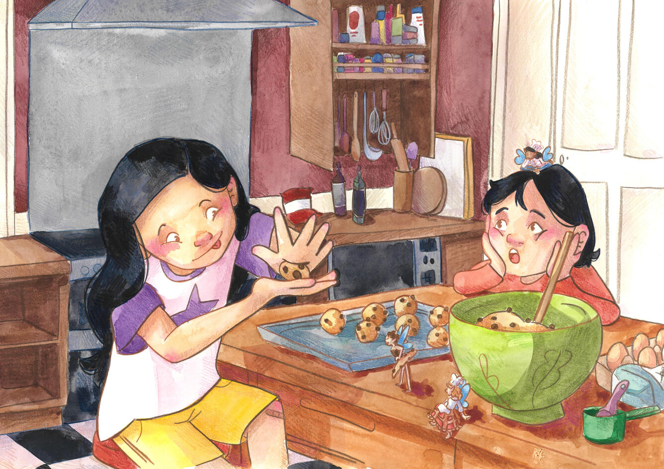 Fermoyle Fairies Baking Cookies - Watercolour and pencil illustration for picturebook concept